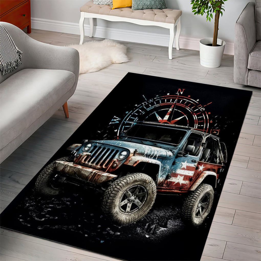 American Jeep Area Rug Vintage Jeep Life DT01 - The Mazicc - S - 36 x 60 inches - Black