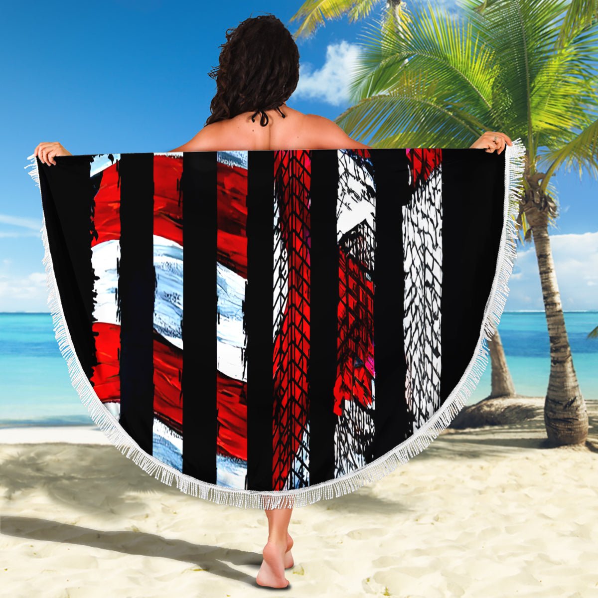 American Jeep Beach Blanket American Flag Jeep Life DT01 - The Mazicc - One Size - 150cm - Black