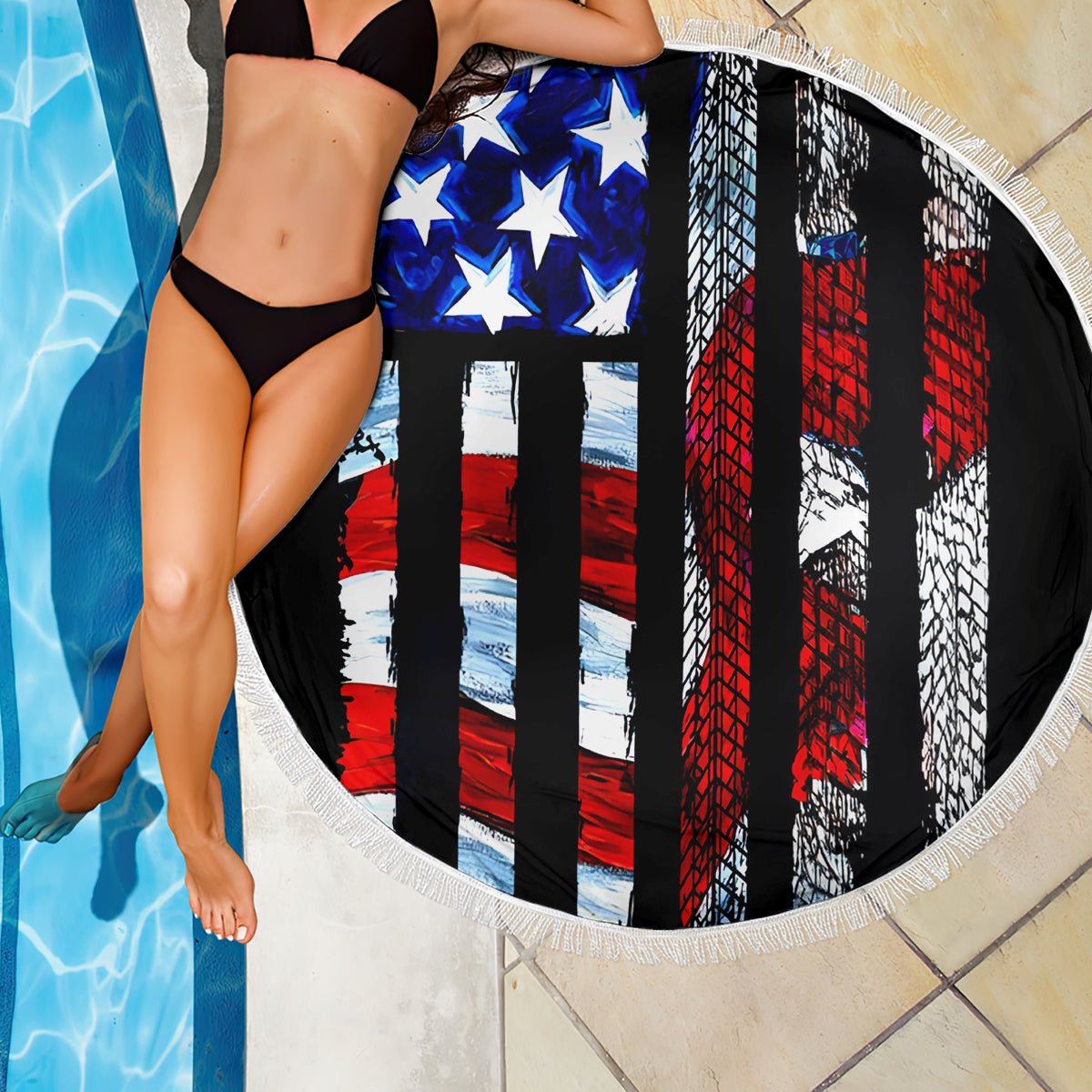 American Jeep Beach Blanket American Flag Jeep Life DT01 - The Mazicc - One Size - 150cm - Black