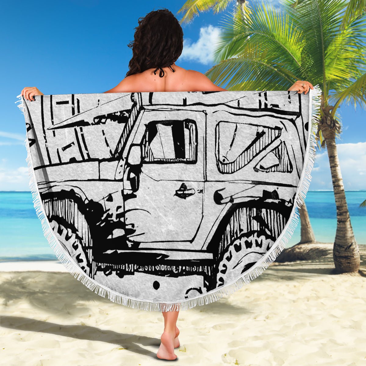 American Jeep Beach Blanket Sketch Art Jeep Life DT01 - The Mazicc - One Size - 150cm - Gray