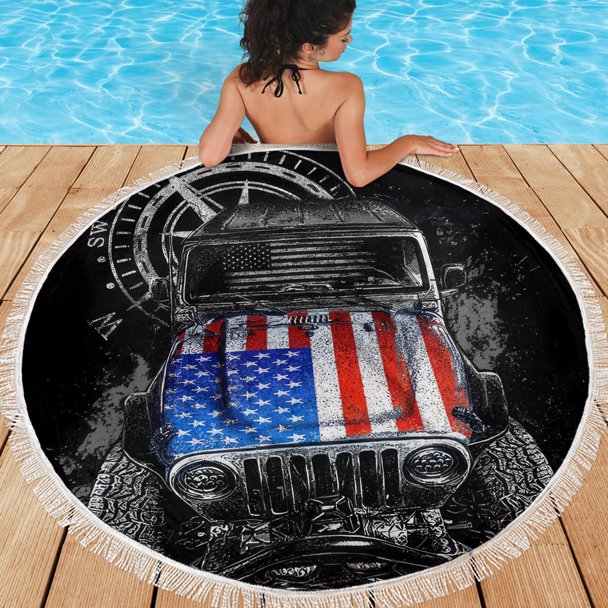 American Jeep Beach Blanket Vintage Jeep Life DT01 - The Mazicc - One Size - 150cm - Black