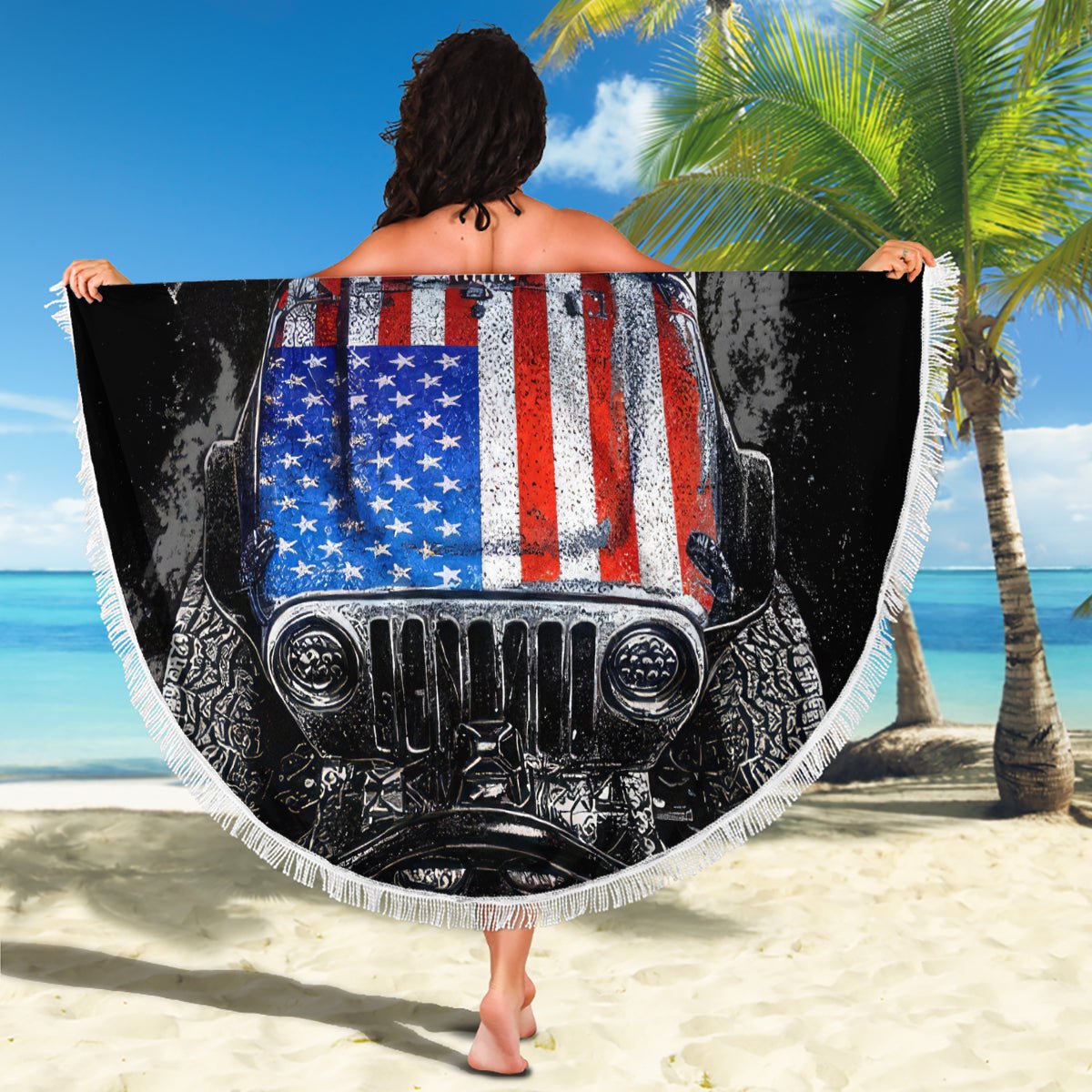 American Jeep Beach Blanket Vintage Jeep Life DT01 - The Mazicc - One Size - 150cm - Black