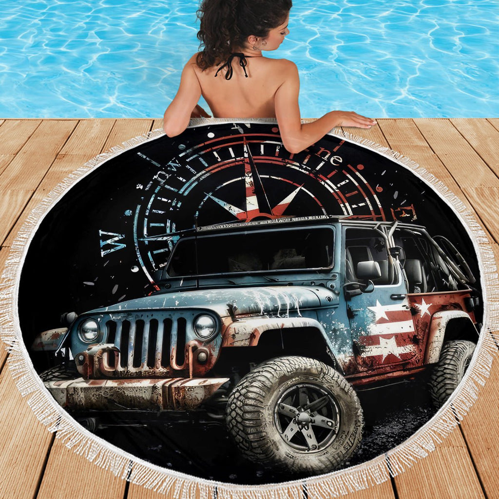 American Jeep Beach Blanket Vintage Jeep Life DT01 - The Mazicc - One Size - 150cm - Black