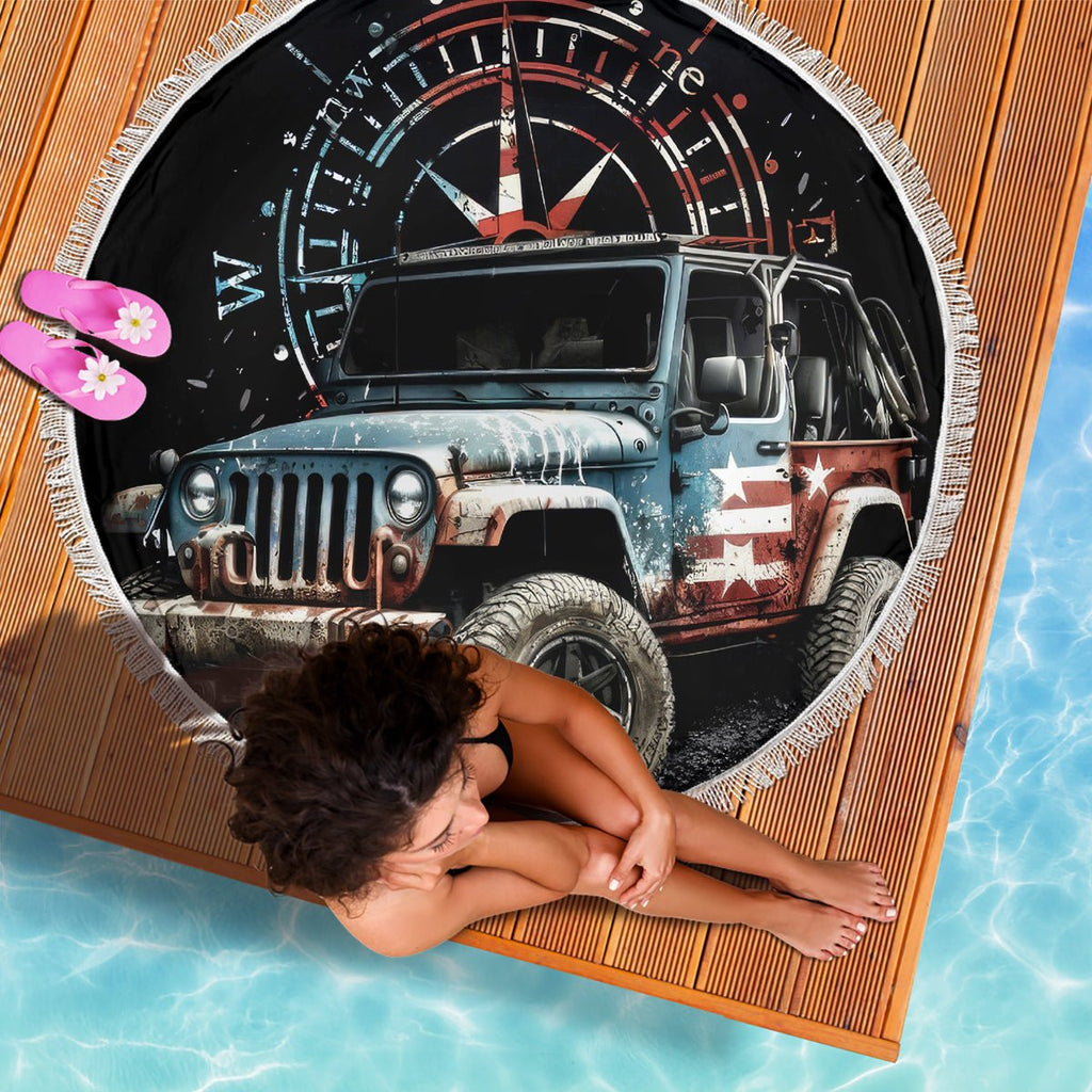 American Jeep Beach Blanket Vintage Jeep Life DT01 - The Mazicc - One Size - 150cm - Black