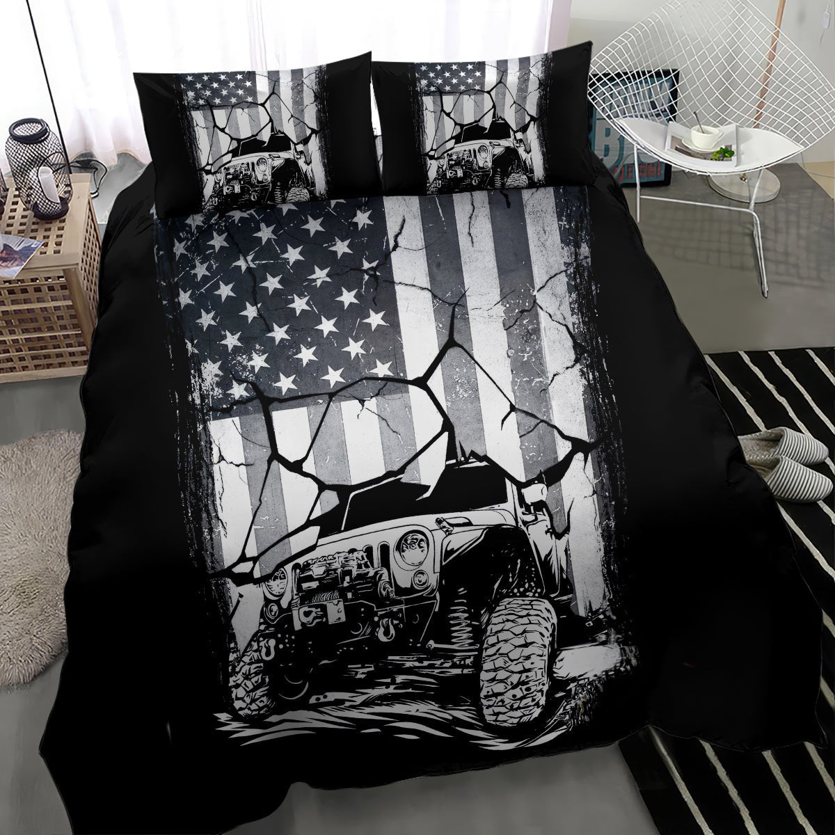 American Jeep Bedding Set American Flag But Did You Die DT01 - The Mazicc - US Twin - 172cm x 218cm - White