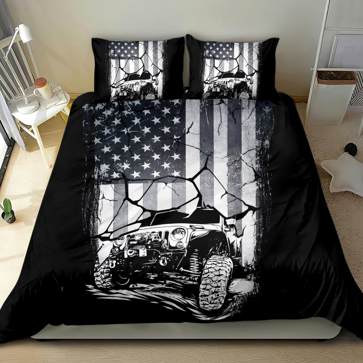 American Jeep Bedding Set American Flag But Did You Die DT01 - The Mazicc - US Twin - 172cm x 218cm - White
