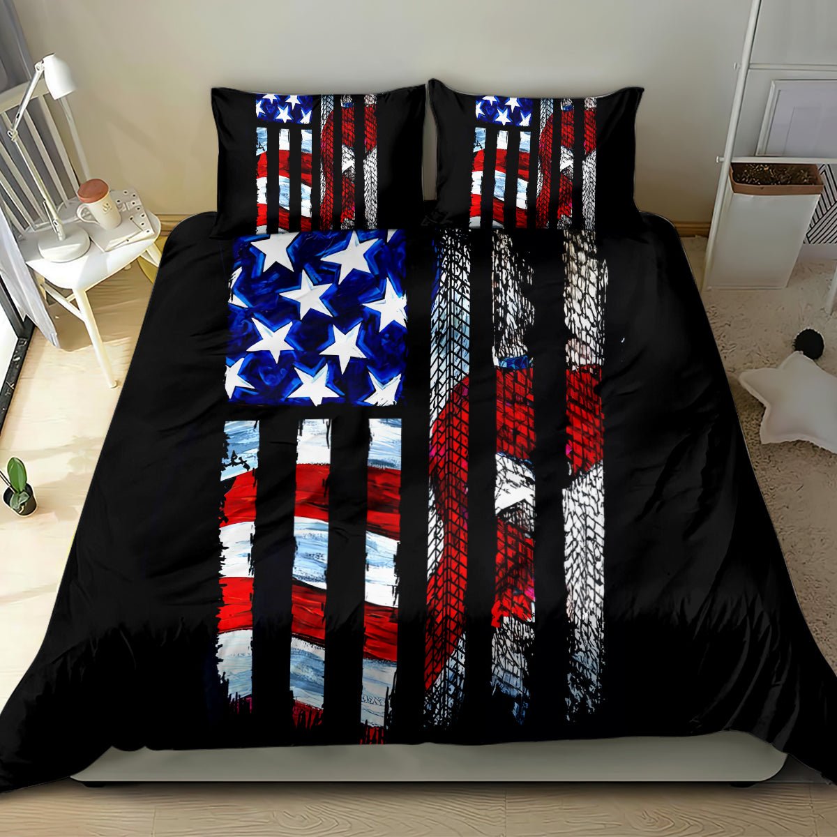American Jeep Bedding Set American Flag Jeep Life DT01 - The Mazicc - US Twin - 172cm x 218cm - Black