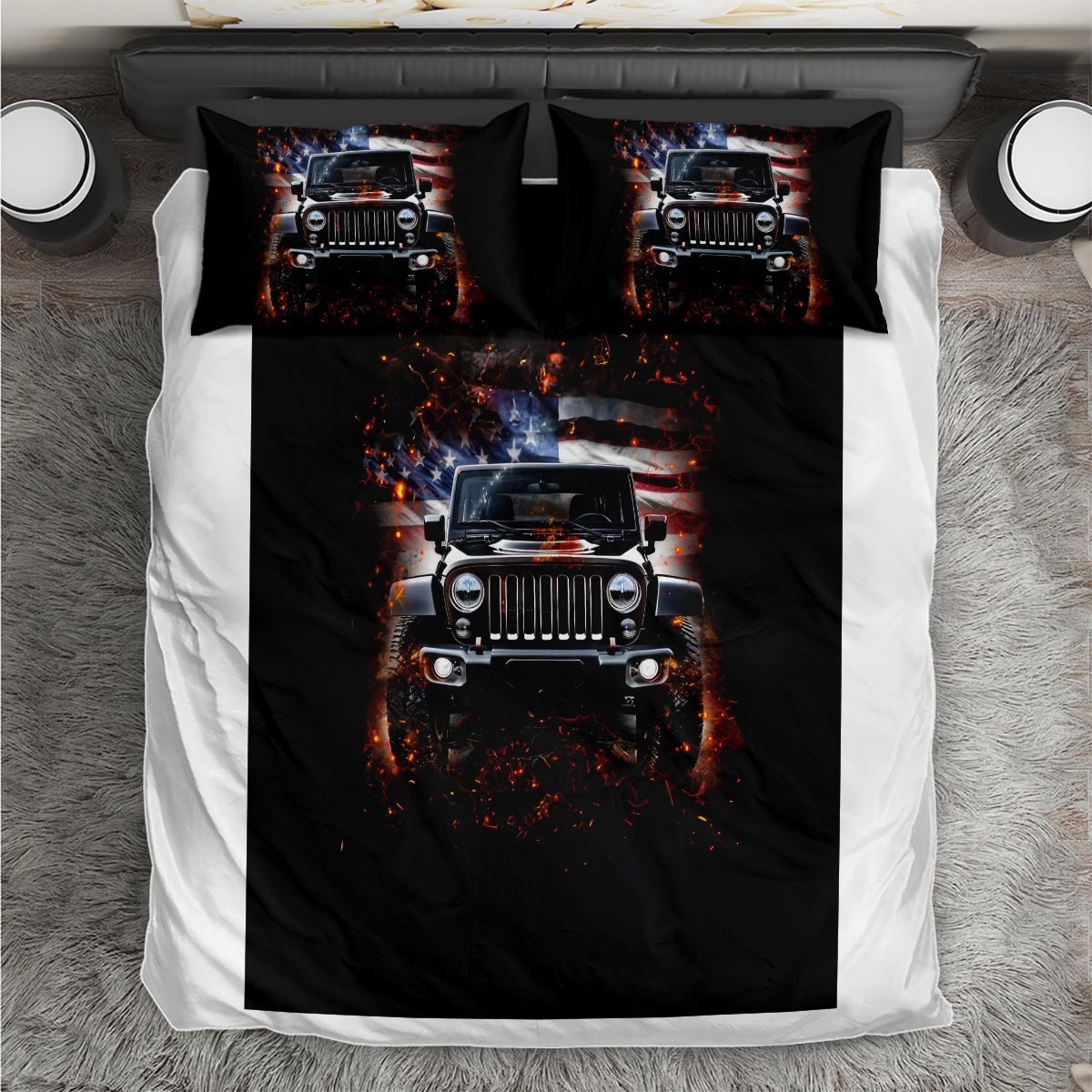 American Jeep Bedding Set Never Underestimate An Old Man With A Jeep DT01 - The Mazicc - US Twin - 172cm x 218cm - Black