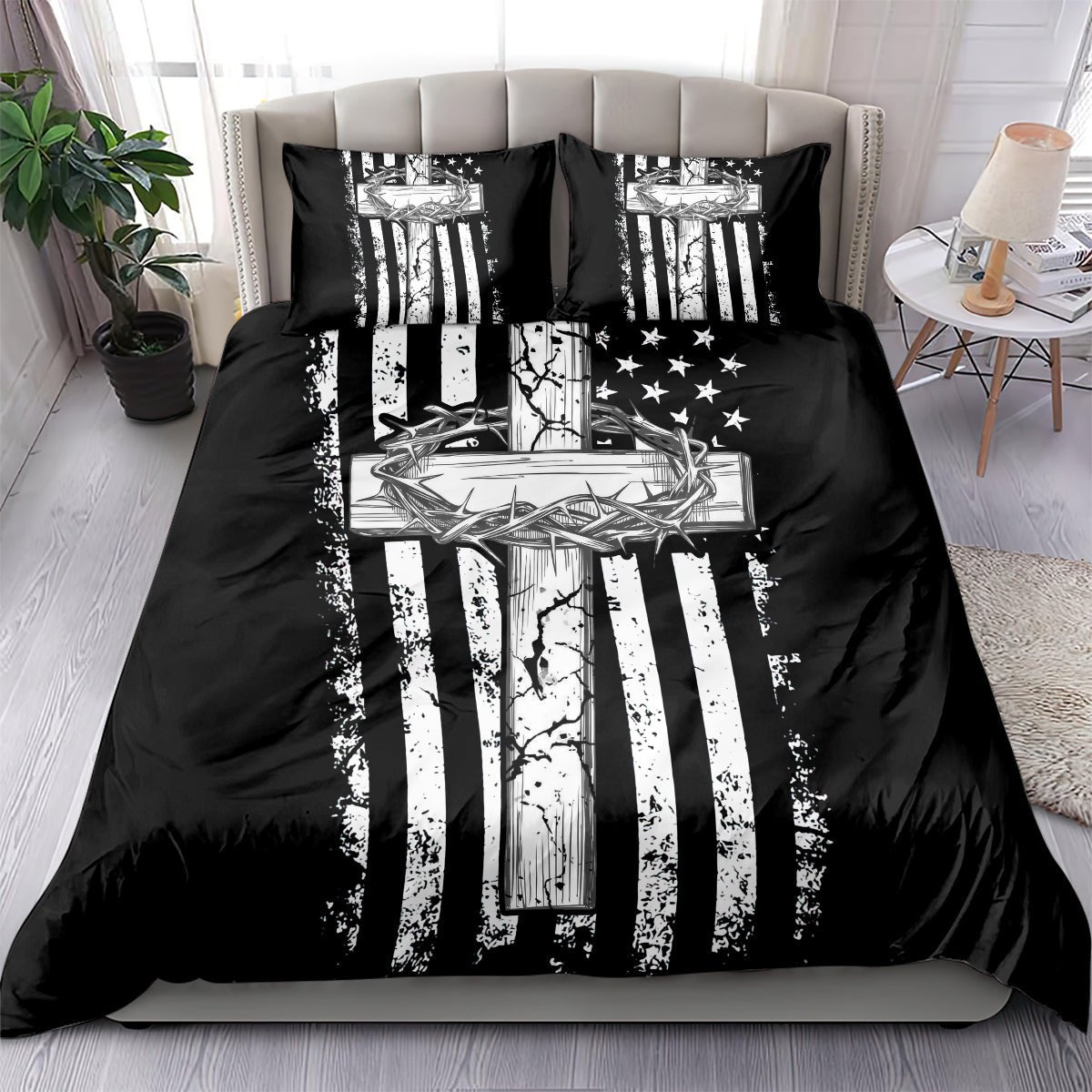 American Jeep Bedding Set One Nation Under God DT01 - The Mazicc - US Twin - 172cm x 218cm - Black