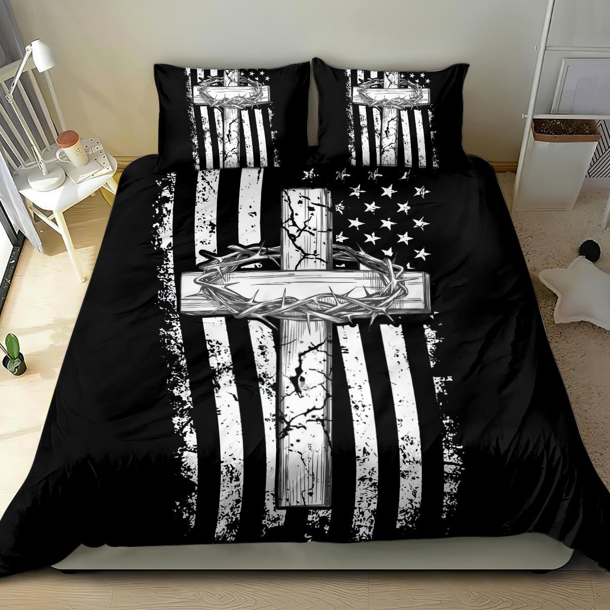 American Jeep Bedding Set One Nation Under God DT01 - The Mazicc - US Twin - 172cm x 218cm - Black