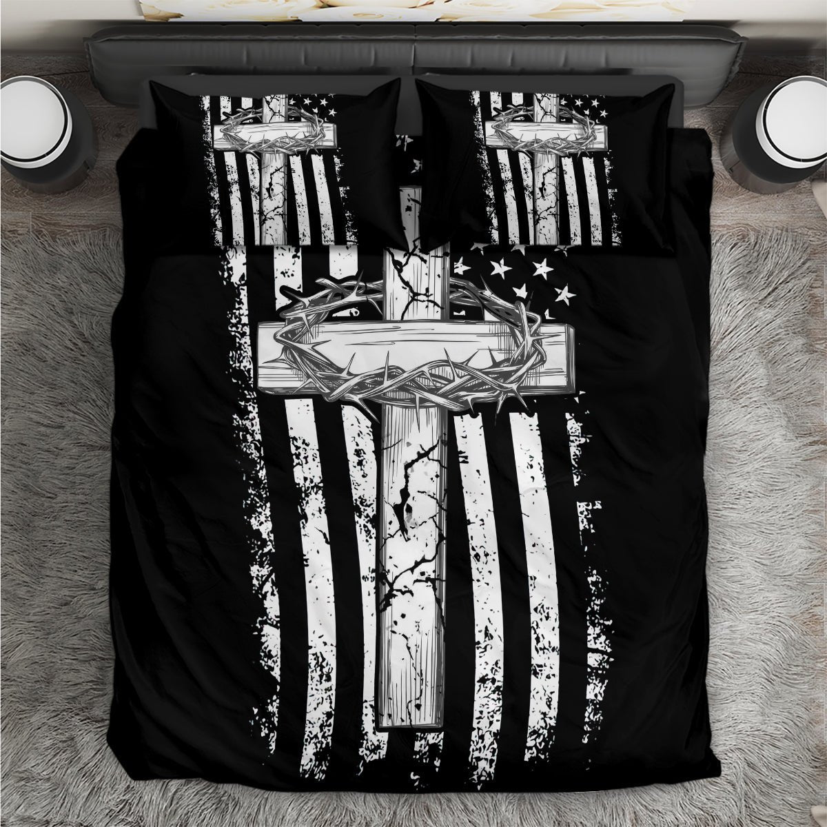 American Jeep Bedding Set One Nation Under God DT01 - The Mazicc - US Twin - 172cm x 218cm - Black