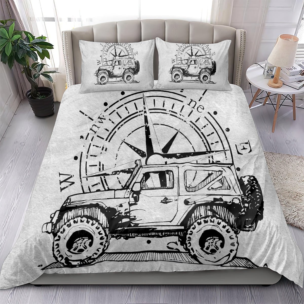 American Jeep Bedding Set Sketch Art Jeep Life DT01 - The Mazicc - US Twin - 172cm x 218cm - Gray