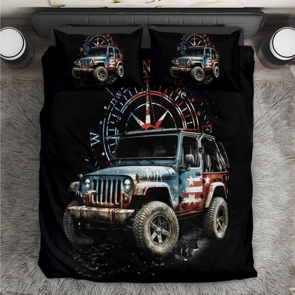 American Jeep Bedding Set Vintage Jeep Life DT01 - The Mazicc - US Twin - 172cm x 218cm - Black