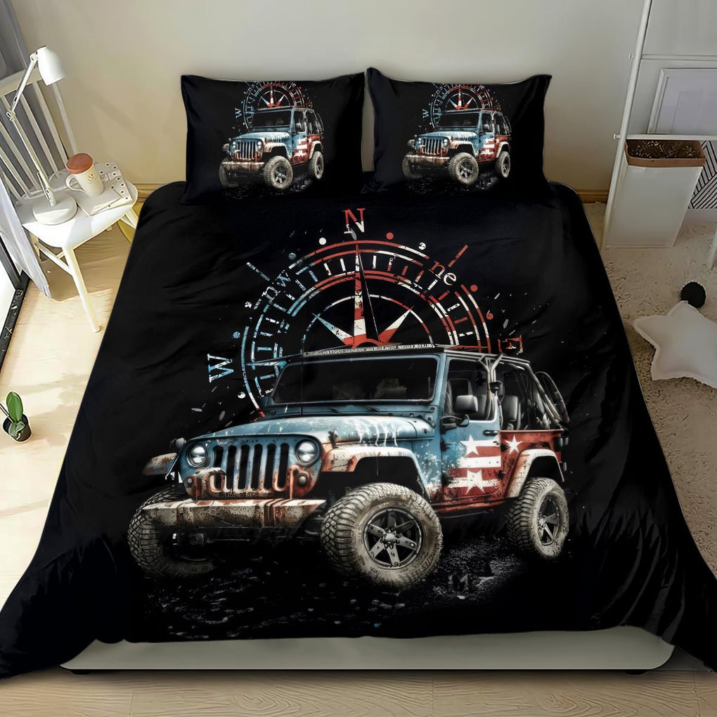 American Jeep Bedding Set Vintage Jeep Life DT01 - The Mazicc - US Twin - 172cm x 218cm - Black