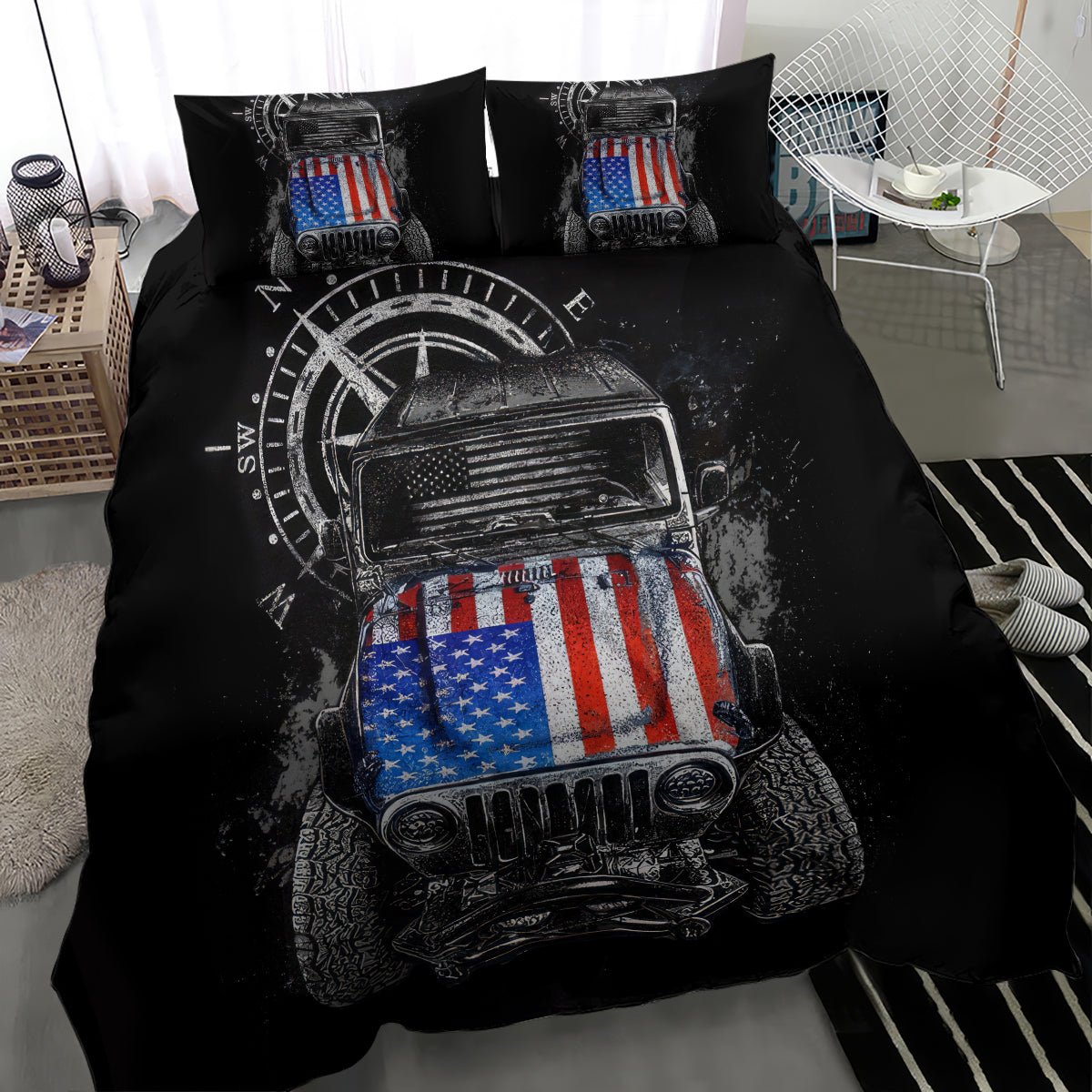 American Jeep Bedding Set Vintage Jeep Life DT01 - The Mazicc - US Twin - 172cm x 218cm - Black