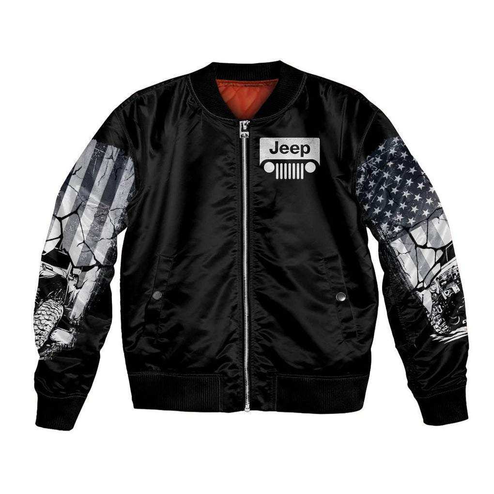 American Jeep Bomber Jacket American Flag But Did You Die DT01 - The Mazicc - Unisex - S - White