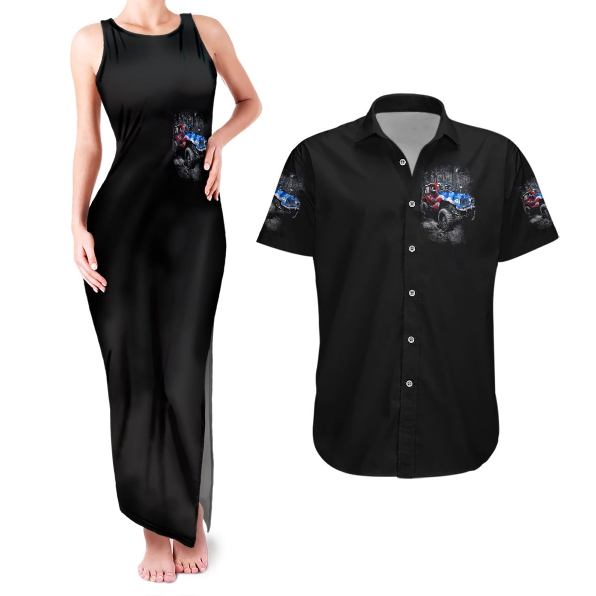 American Jeep Couples Matching Tank Maxi Dress and Hawaiian Shirt Jeep Girls Like It Dirty DT01 - The Mazicc - S - S - Black