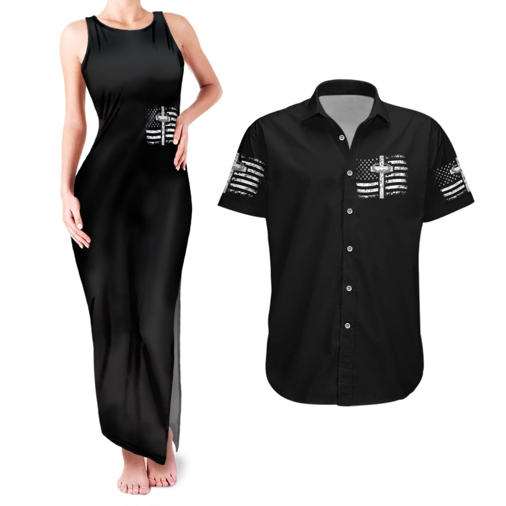 American Jeep Couples Matching Tank Maxi Dress and Hawaiian Shirt One Nation Under God DT01 - The Mazicc - S - S - Black