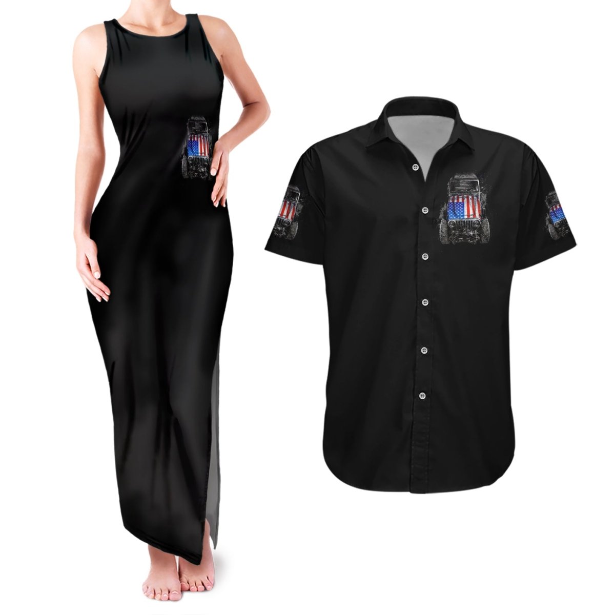 American Jeep Couples Matching Tank Maxi Dress and Hawaiian Shirt Vintage Jeep Life DT01 - The Mazicc - S - S - Black