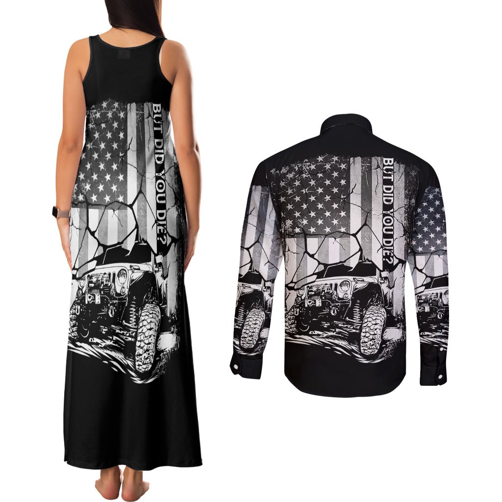 American Jeep Couples Matching Tank Maxi Dress and Long Sleeve Button Shirt American Flag But Did You Die DT01 - The Mazicc - S - S - White