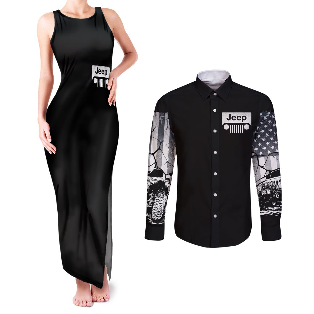 American Jeep Couples Matching Tank Maxi Dress and Long Sleeve Button Shirt American Flag But Did You Die DT01 - The Mazicc - S - S - White