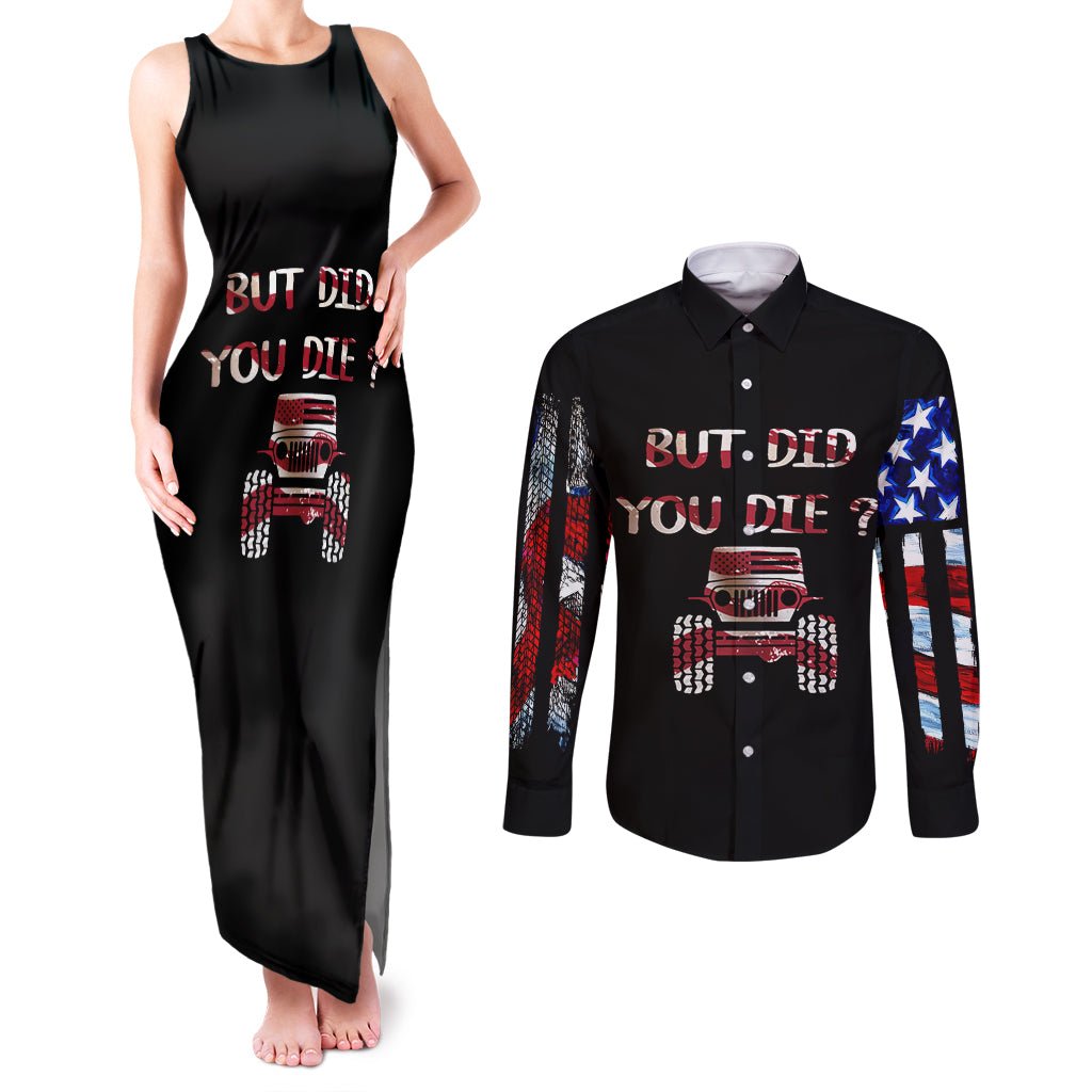 American Jeep Couples Matching Tank Maxi Dress and Long Sleeve Button Shirt American Flag Jeep Life DT01 - The Mazicc - S - S - Black