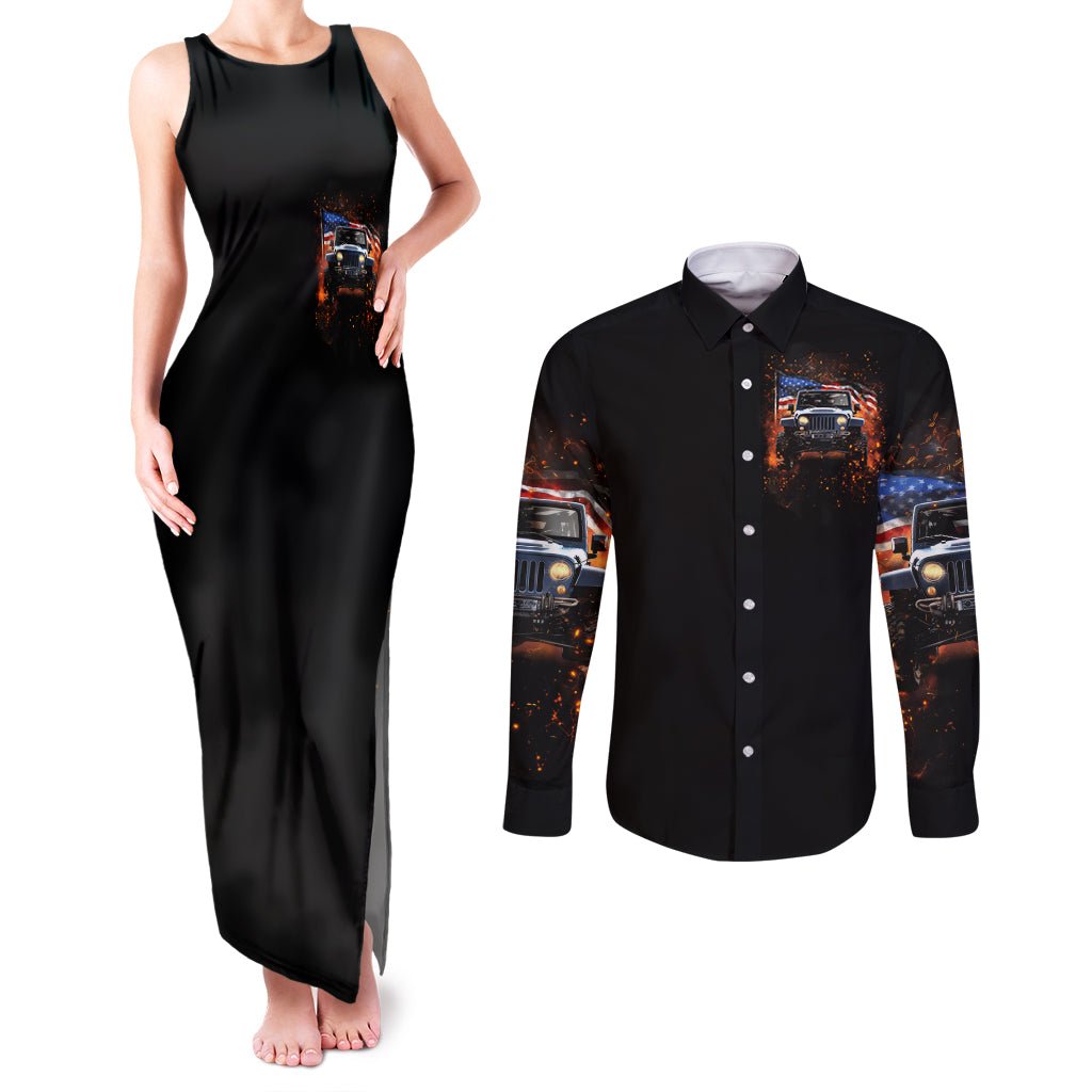 American Jeep Couples Matching Tank Maxi Dress and Long Sleeve Button Shirt I'm The Black Jeep Of The Family DT01 - The Mazicc - S - S - Black