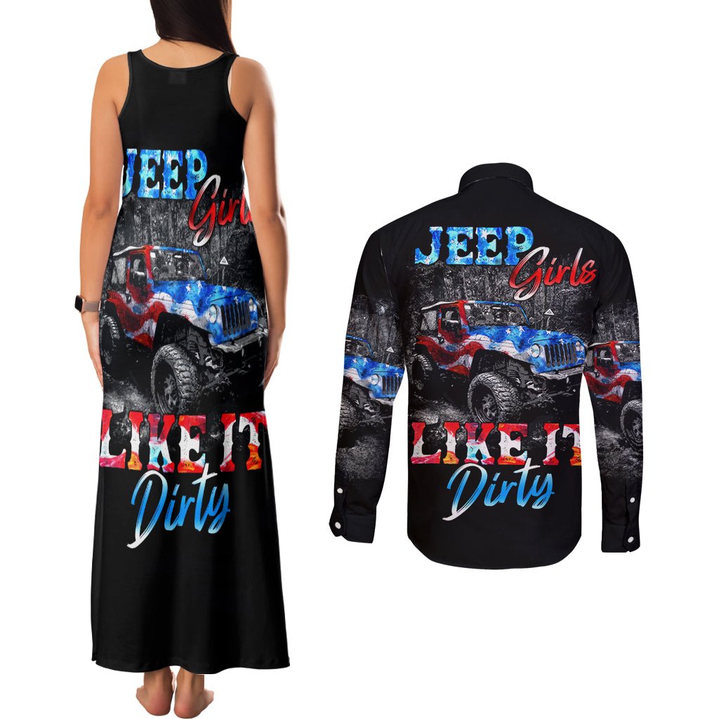 American Jeep Couples Matching Tank Maxi Dress and Long Sleeve Button Shirt Jeep Girls Like It Dirty DT01 - The Mazicc - S - S - Black