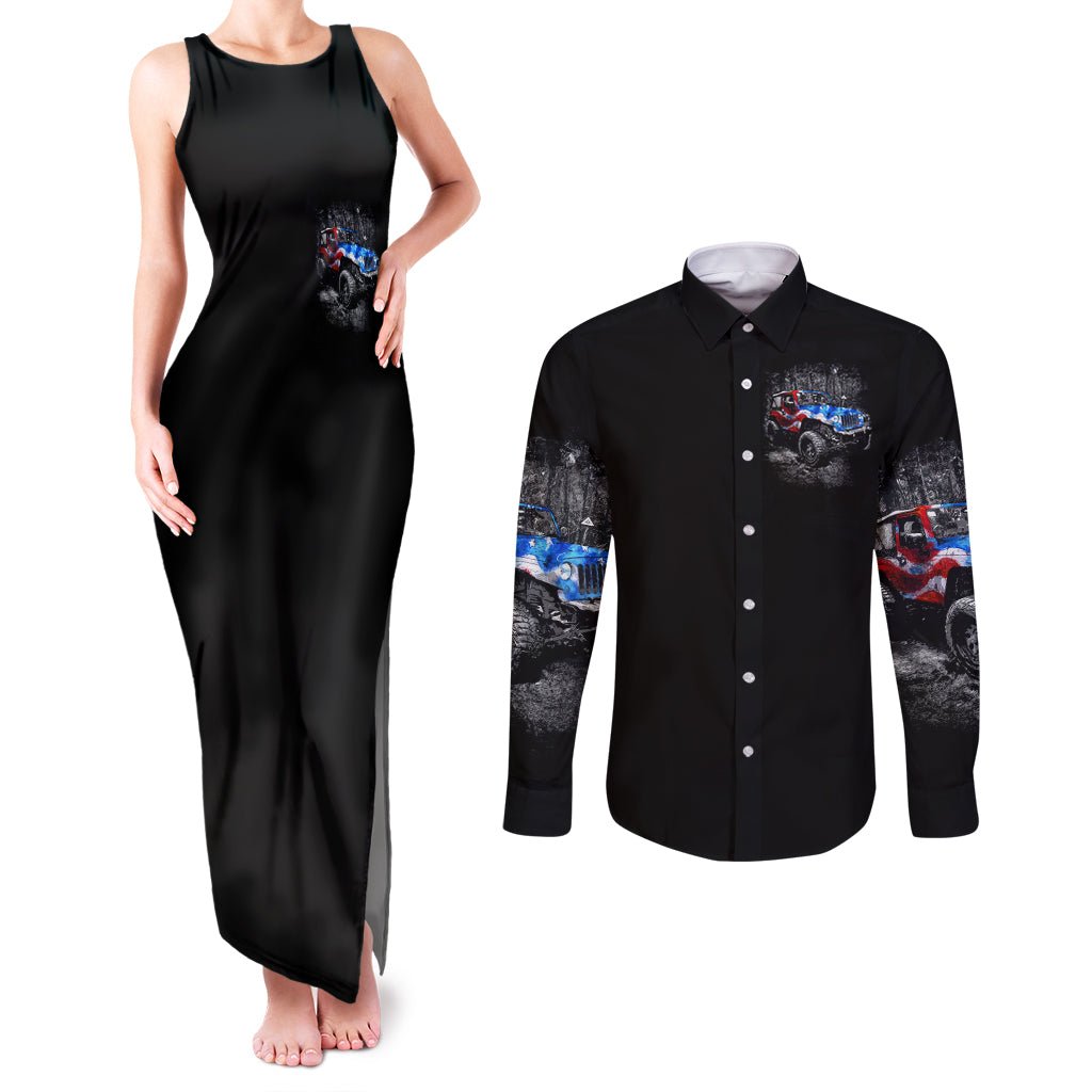 American Jeep Couples Matching Tank Maxi Dress and Long Sleeve Button Shirt Jeep Girls Like It Dirty DT01 - The Mazicc - S - S - Black