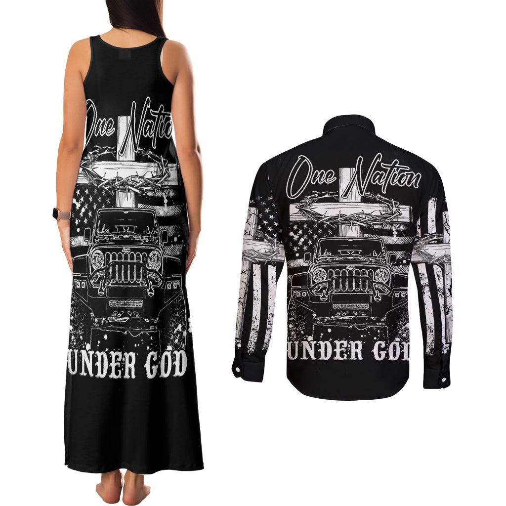 American Jeep Couples Matching Tank Maxi Dress and Long Sleeve Button Shirt One Nation Under God DT01 - The Mazicc - S - S - Black