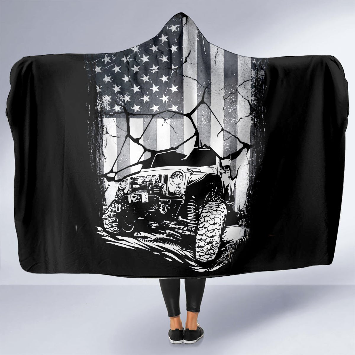 American Jeep Hooded Blanket American Flag But Did You Die DT01 - The Mazicc - Youth 60"x45" - One Size - White