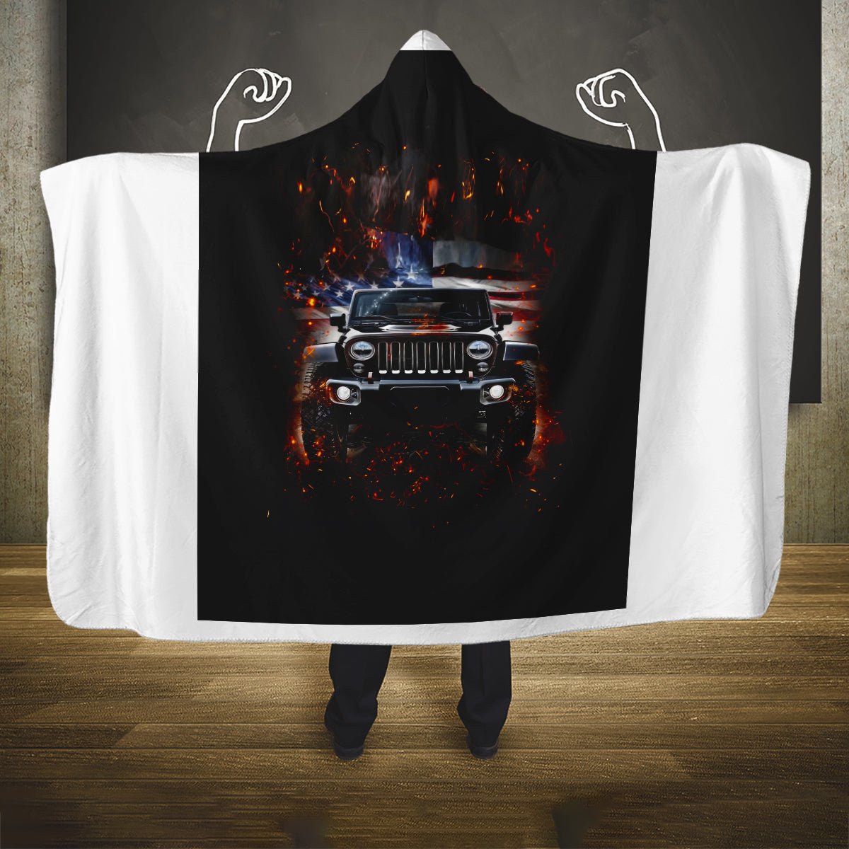 American Jeep Hooded Blanket Never Underestimate An Old Man With A Jeep DT01 - The Mazicc - Youth 60"x45" - One Size - Black