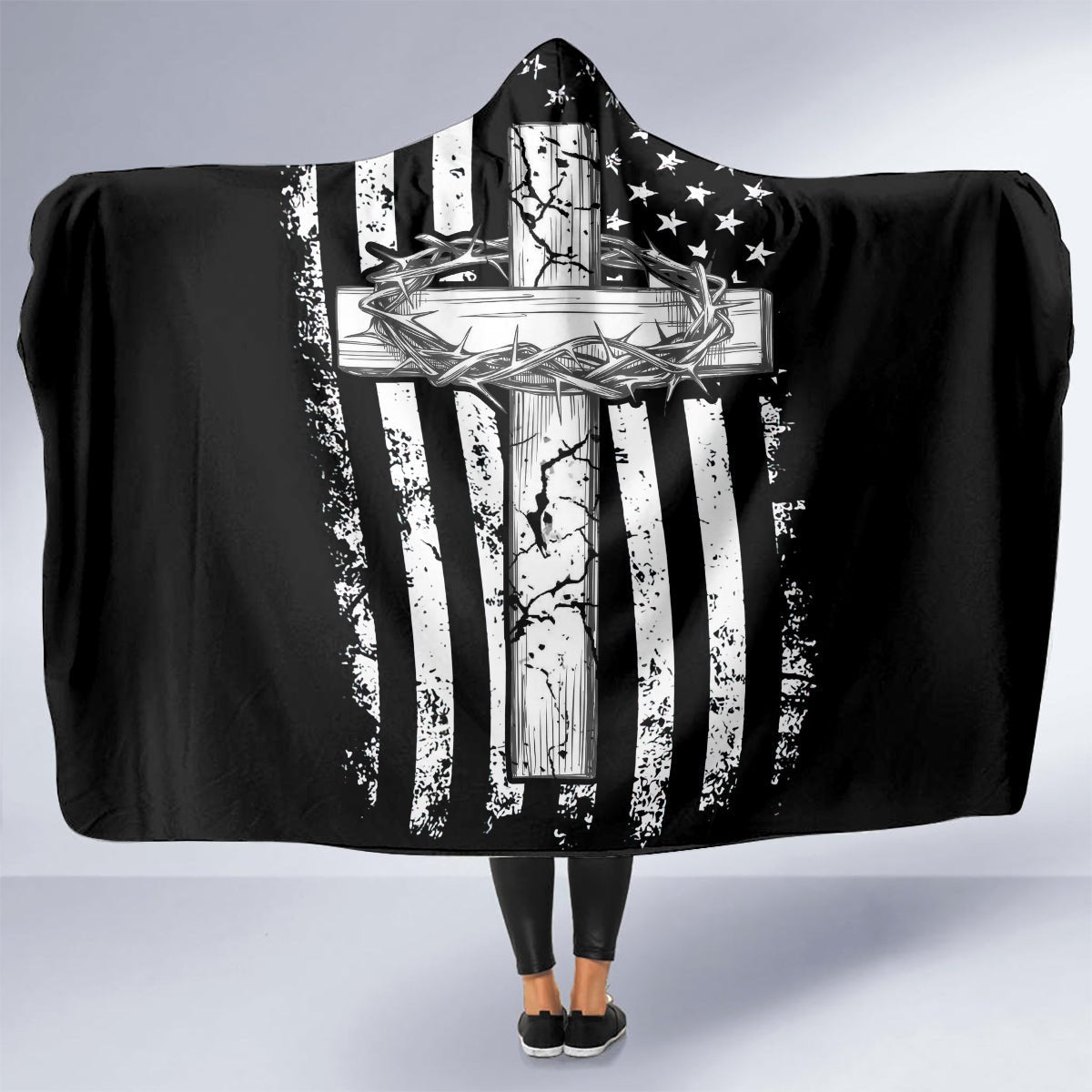American Jeep Hooded Blanket One Nation Under God DT01 - The Mazicc - Youth 60"x45" - One Size - Black