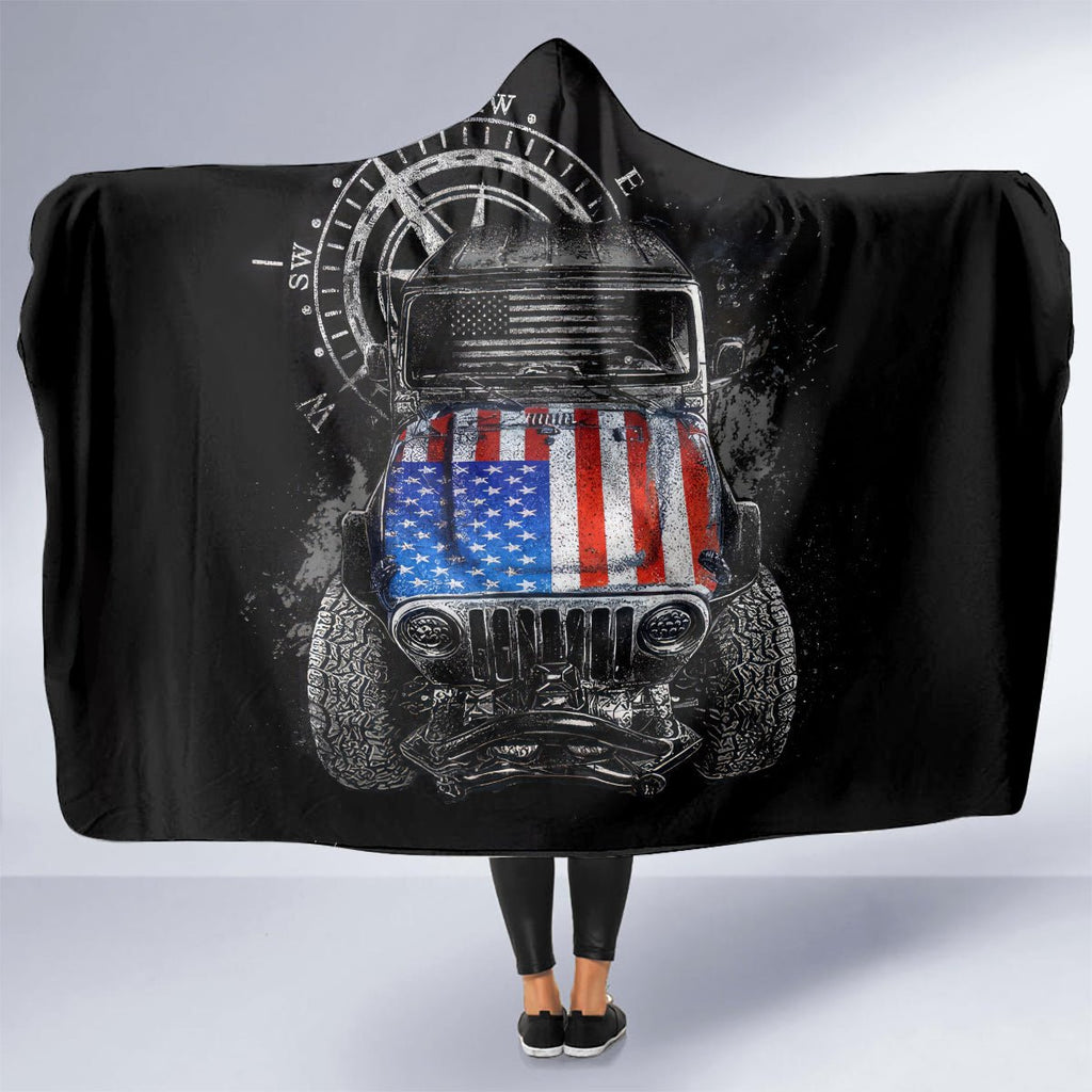 American Jeep Hooded Blanket Vintage Jeep Life DT01 - The Mazicc - Youth 60"x45" - One Size - Black