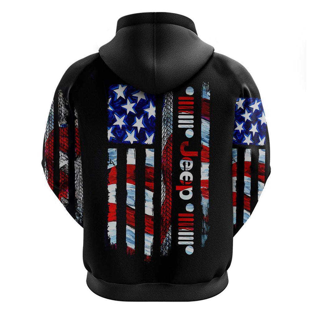 American Jeep Hoodie American Flag Jeep Life DT01 - The Mazicc - Pullover Hoodie - S - Black