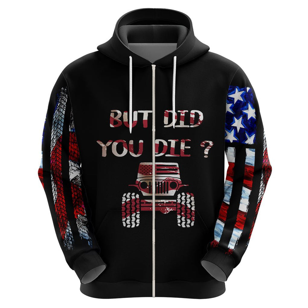 American Jeep Hoodie American Flag Jeep Life DT01 - The Mazicc - Zip Hoodie - S - Black