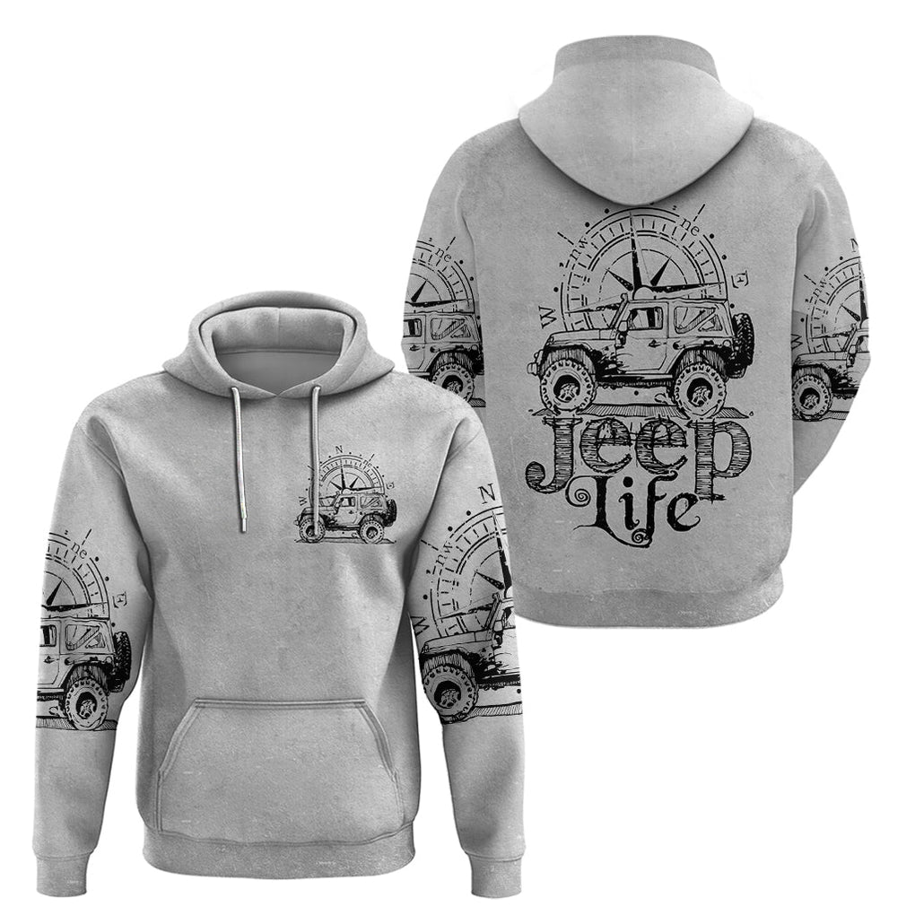 American Jeep Hoodie Sketch Art Jeep Life DT01 - The Mazicc - Pullover Hoodie - S - Gray