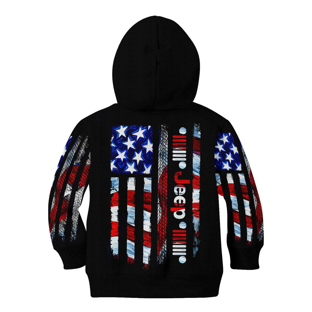 American Jeep Kid Hoodie American Flag Jeep Life DT01 - The Mazicc - Hoodie - Toddler 2T - Black