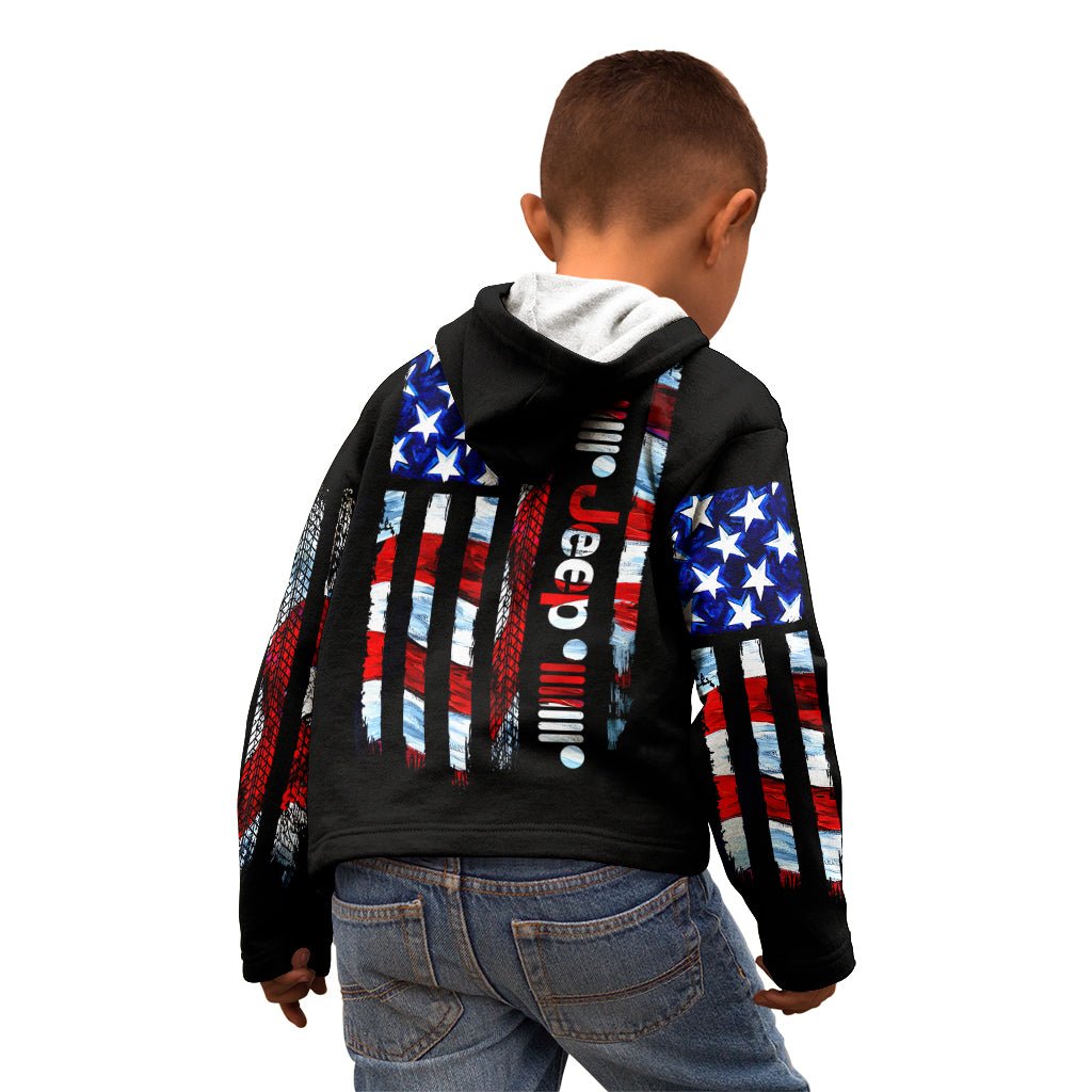 American Jeep Kid Hoodie American Flag Jeep Life DT01 - The Mazicc - Zip Hoodie - Toddler 2T - Black
