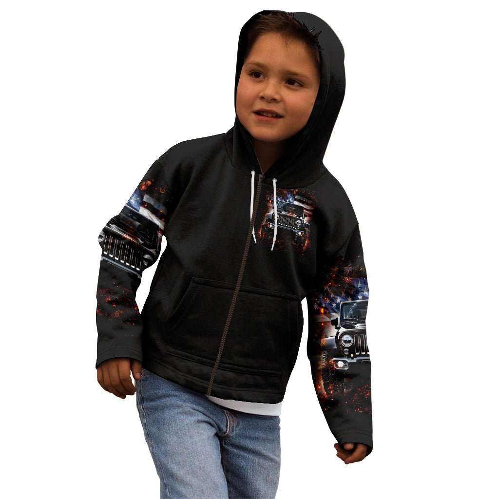 American Jeep Kid Hoodie Never Underestimate An Old Man With A Jeep DT01 - The Mazicc - Zip Hoodie - Toddler 2T - Black