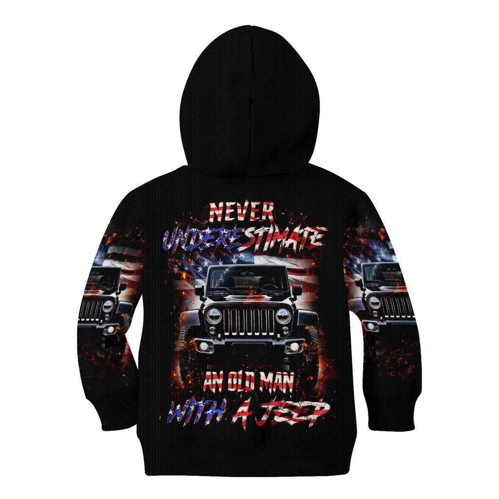 American Jeep Kid Hoodie Never Underestimate An Old Man With A Jeep DT01 - The Mazicc - Hoodie - Toddler 2T - Black