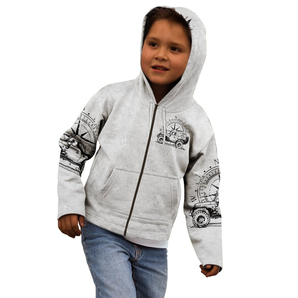 American Jeep Kid Hoodie Sketch Art Jeep Life DT01 - The Mazicc - Zip Hoodie - Toddler 2T - Gray