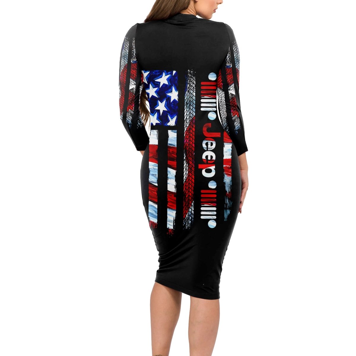 American Jeep Long Sleeve Bodycon Dress American Flag Jeep Life DT01 - The Mazicc - Long Dress - S - Black