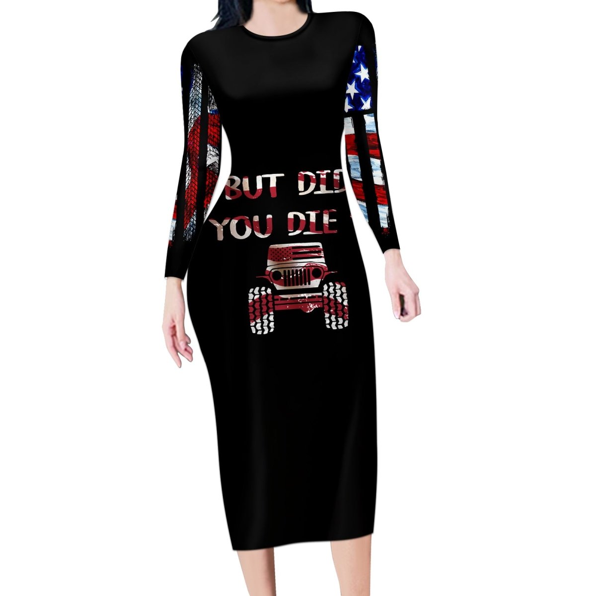 American Jeep Long Sleeve Bodycon Dress American Flag Jeep Life DT01 - The Mazicc - Long Dress - S - Black