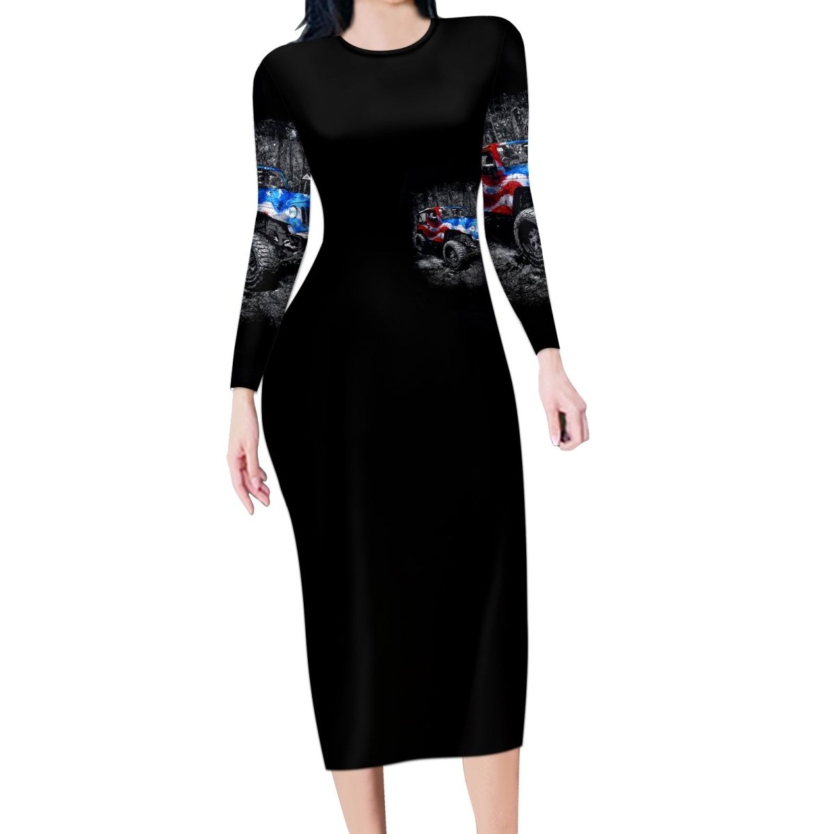 American Jeep Long Sleeve Bodycon Dress Jeep Girls Like It Dirty DT01 - The Mazicc - Long Dress - S - Black