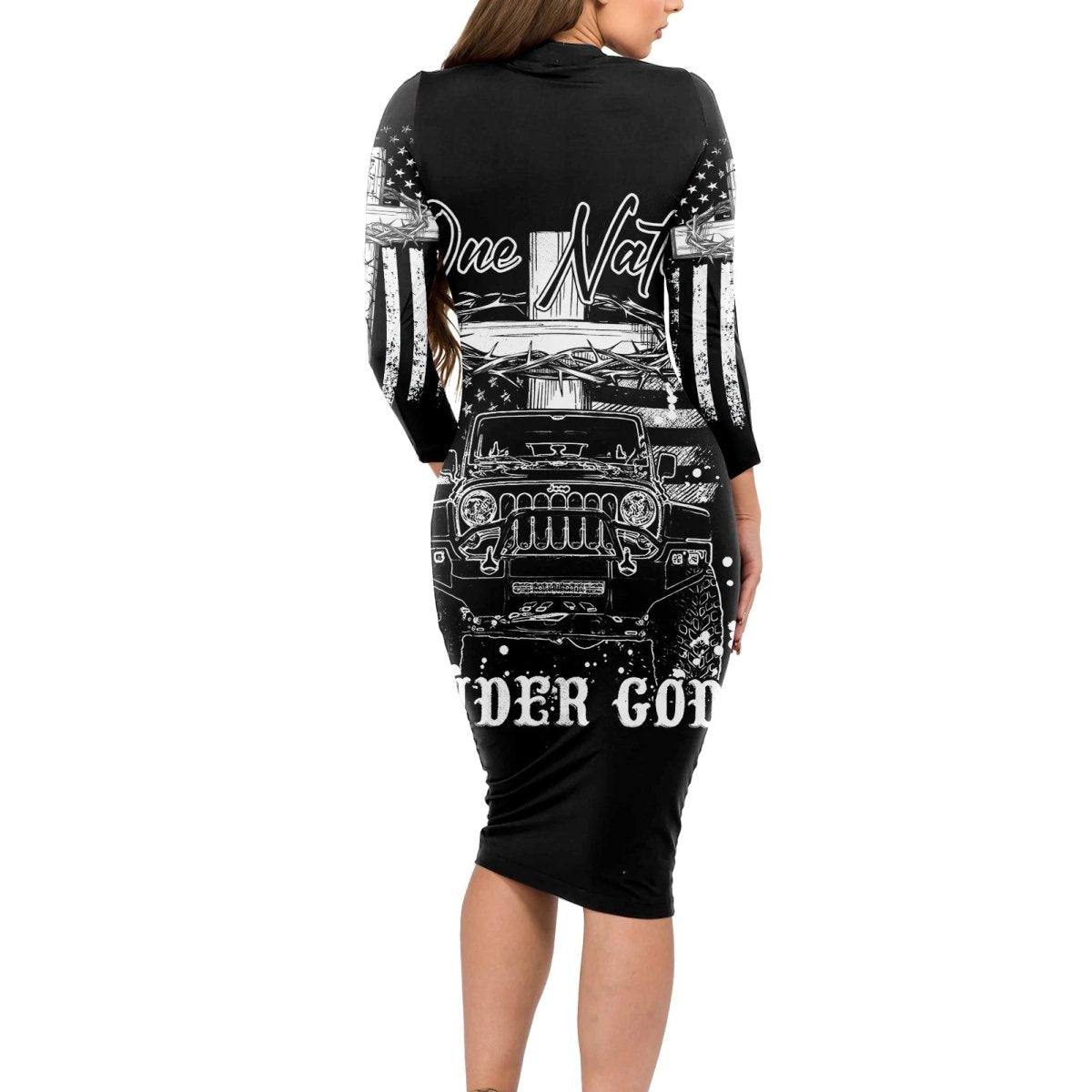 American Jeep Long Sleeve Bodycon Dress One Nation Under God DT01 - The Mazicc - Long Dress - S - Black