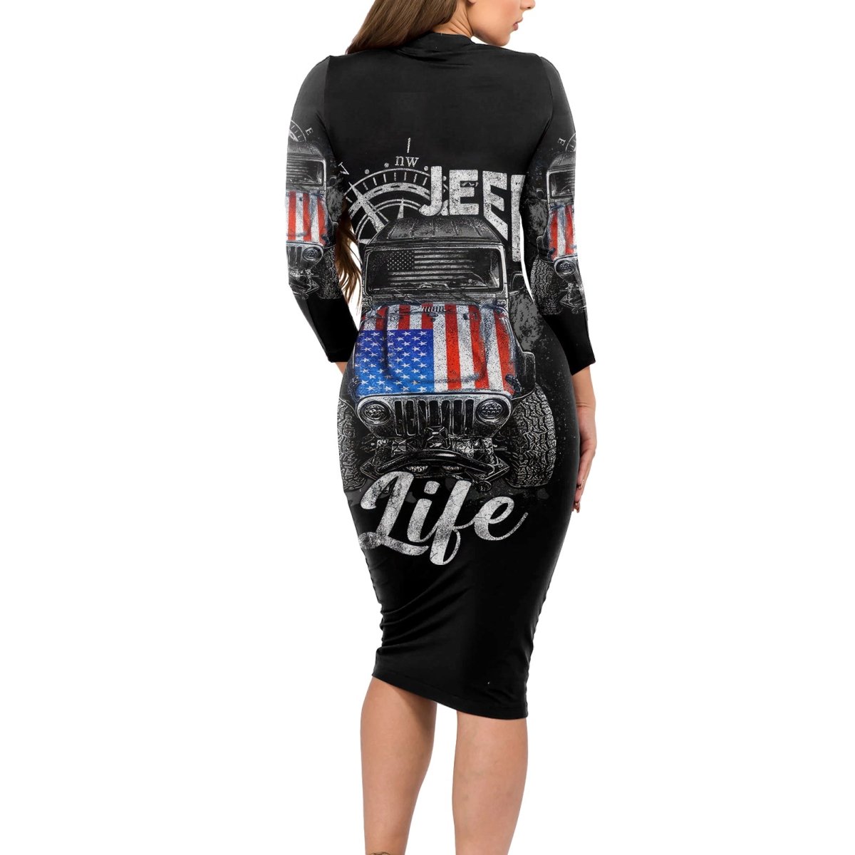 American Jeep Long Sleeve Bodycon Dress Vintage Jeep Life DT01 - The Mazicc - Long Dress - S - Black