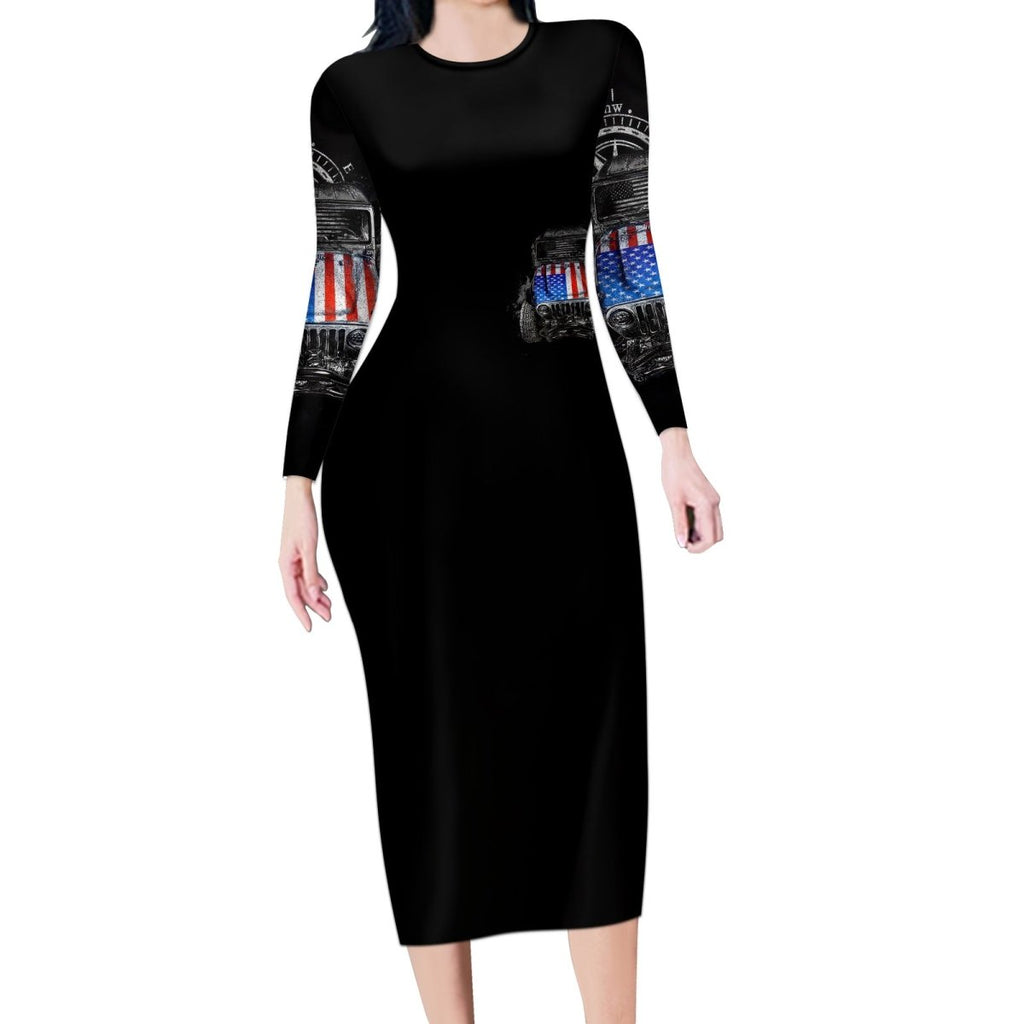 American Jeep Long Sleeve Bodycon Dress Vintage Jeep Life DT01 - The Mazicc - Long Dress - S - Black