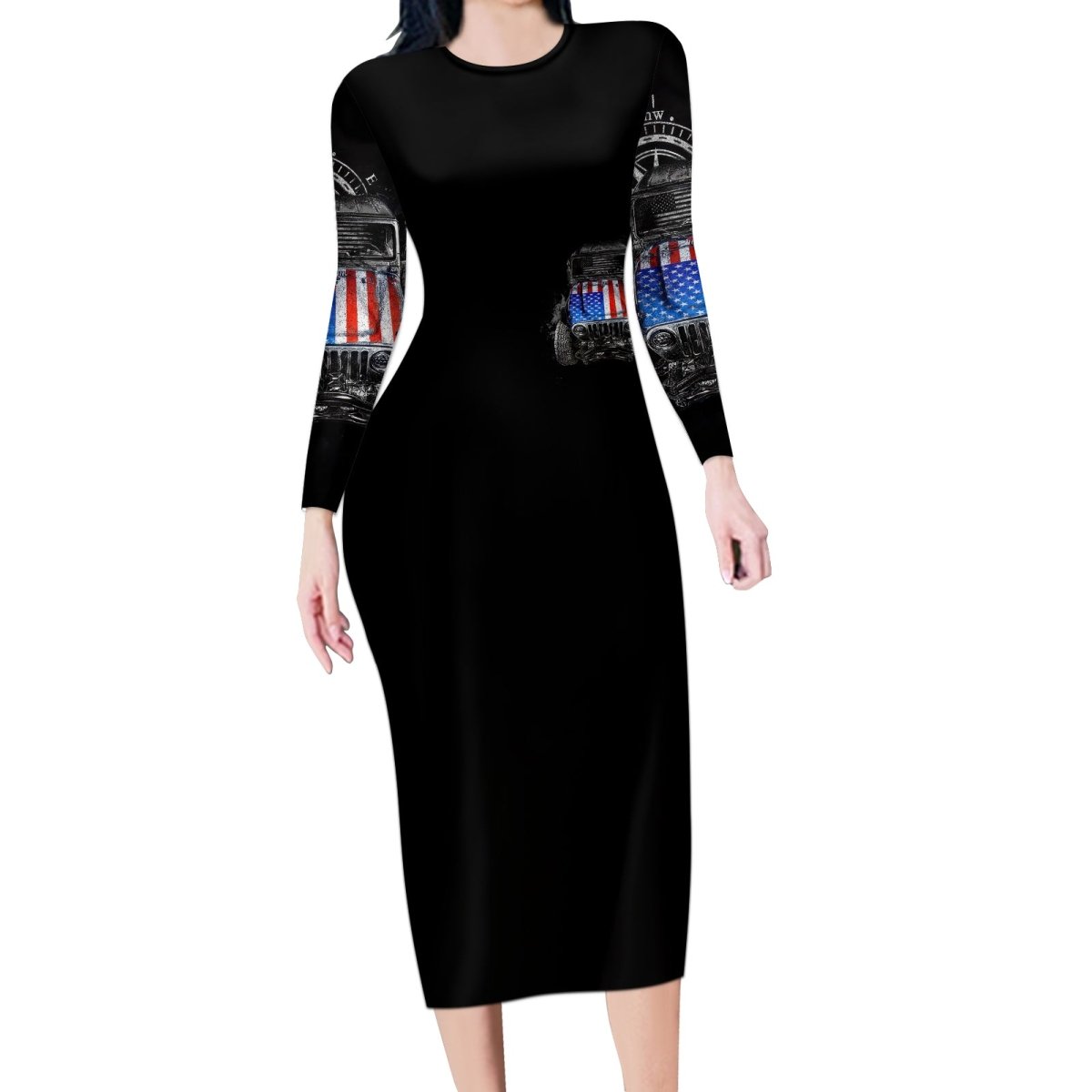 American Jeep Long Sleeve Bodycon Dress Vintage Jeep Life DT01 - The Mazicc - Long Dress - S - Black