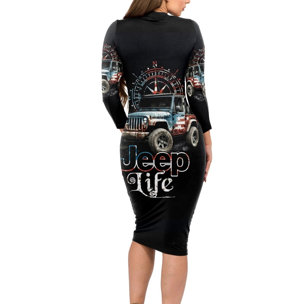 American Jeep Long Sleeve Bodycon Dress Vintage Jeep Life DT01 - The Mazicc - Long Dress - S - Black